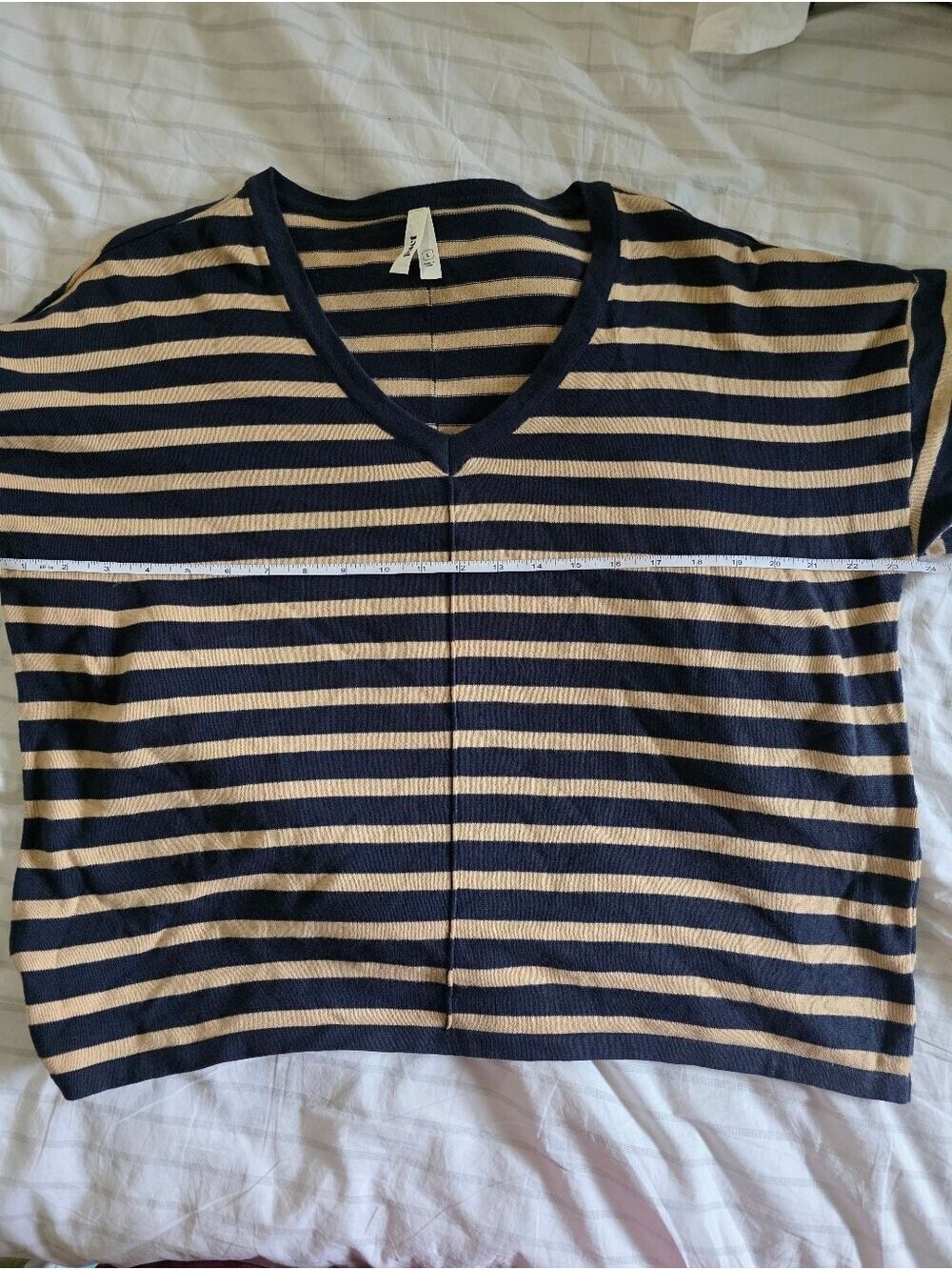 Pact V-Neck Long Sleeve Top Navy Beige Stripe - Picture 7 of 10